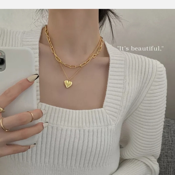Double Layer Gold Tone Heart Necklace - Picture 4 of 11